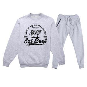 Support Local Farmers Farming Farmer Market Buy Eat Beef Premium Crewneck Sweatsuit Set