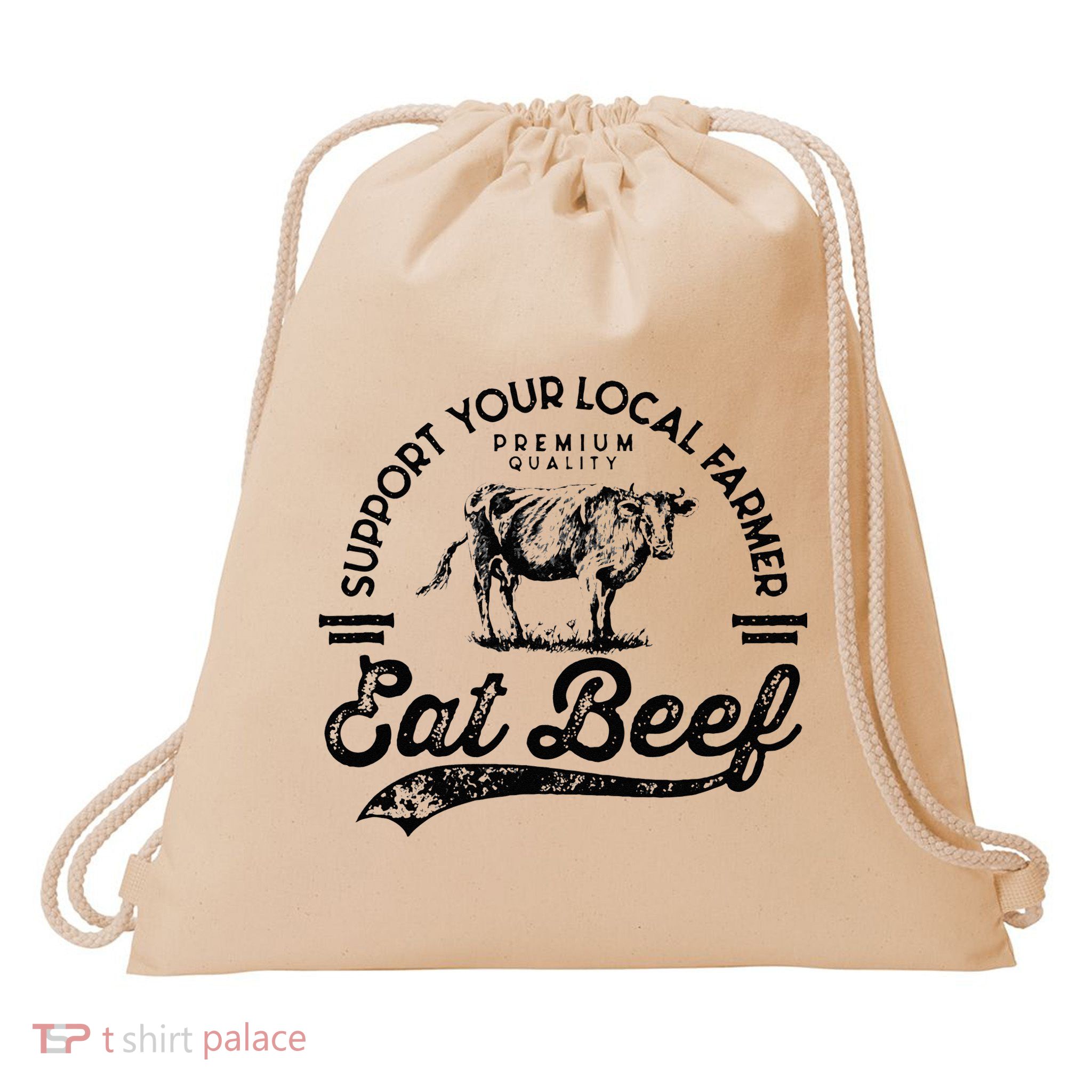 Support Local Farmers Farming Farmer Market Buy Eat Beef Drawstring Bag