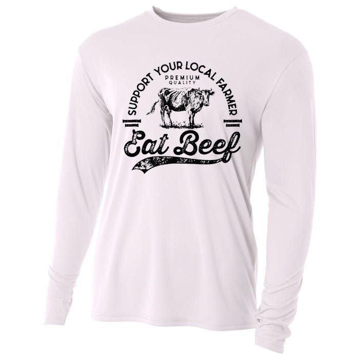 Support Local Farmers Farming Farmer Market Buy Eat Beef Cooling Performance Long Sleeve Crew