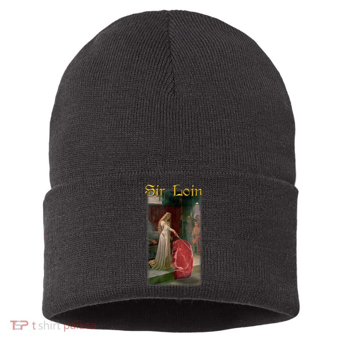 Sir Loin Funny Sirloin Steak Joke Medieval Accolade Art Sustainable Knit Beanie