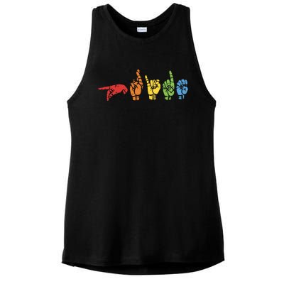 Sign Language Funny Rainbow Flag Gay LGBT Deaf ASL Mute Gift Ladies PosiCharge Tri-Blend Wicking Tank