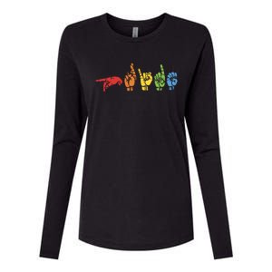 Sign Language Funny Rainbow Flag Gay LGBT Deaf ASL Mute Gift Womens Cotton Relaxed Long Sleeve T-Shirt