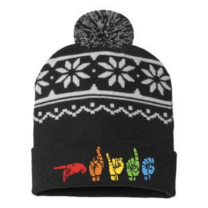 Sign Language Funny Rainbow Flag Gay LGBT Deaf ASL Mute Gift USA-Made Snowflake Beanie