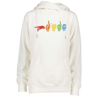 Sign Language Funny Rainbow Flag Gay LGBT Deaf ASL Mute Gift Womens Funnel Neck Pullover Hood