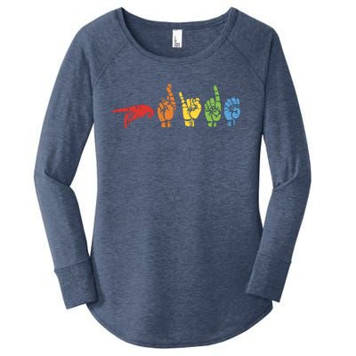 Sign Language Funny Rainbow Flag Gay LGBT Deaf ASL Mute Gift Women's Perfect Tri Tunic Long Sleeve Shirt