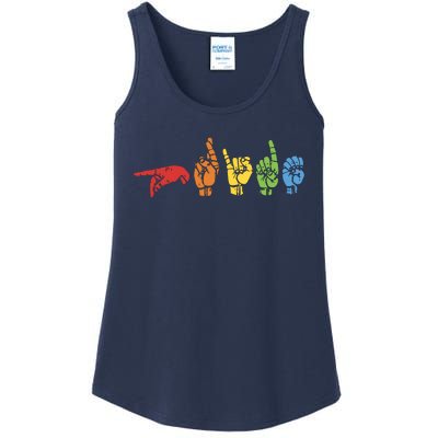 Sign Language Funny Rainbow Flag Gay LGBT Deaf ASL Mute Gift Ladies Essential Tank