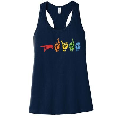 Sign Language Funny Rainbow Flag Gay LGBT Deaf ASL Mute Gift Women's Racerback Tank