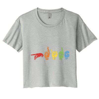 Sign Language Funny Rainbow Flag Gay LGBT Deaf ASL Mute Gift Women's Crop Top Tee