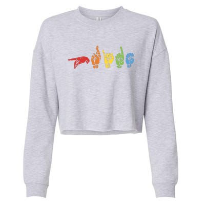 Sign Language Funny Rainbow Flag Gay LGBT Deaf ASL Mute Gift Cropped Pullover Crew