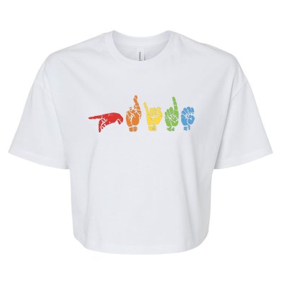 Sign Language Funny Rainbow Flag Gay LGBT Deaf ASL Mute Gift Bella+Canvas Jersey Crop Tee