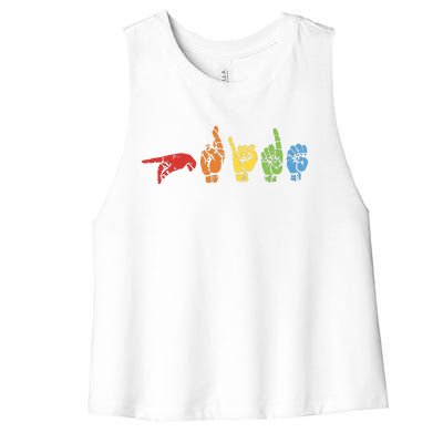 Sign Language Funny Rainbow Flag Gay LGBT Deaf ASL Mute Gift Women's Racerback Cropped Tank