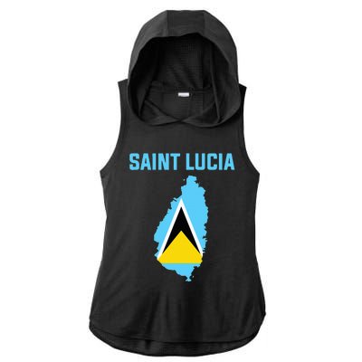 Saint Lucian Flag Inside Map Of Saint Lucia Ladies PosiCharge Tri-Blend Wicking Draft Hoodie Tank