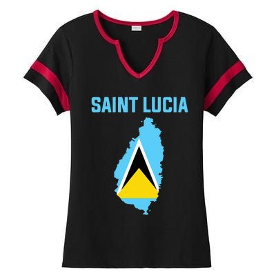 Saint Lucian Flag Inside Map Of Saint Lucia Ladies Halftime Notch Neck Tee