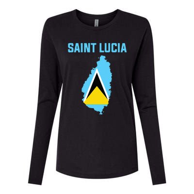 Saint Lucian Flag Inside Map Of Saint Lucia Womens Cotton Relaxed Long Sleeve T-Shirt