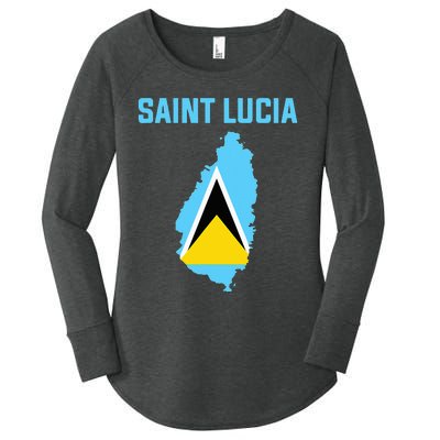 Saint Lucian Flag Inside Map Of Saint Lucia Women's Perfect Tri Tunic Long Sleeve Shirt