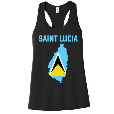 Saint Lucian Flag Inside Map Of Saint Lucia Women's Racerback Tank