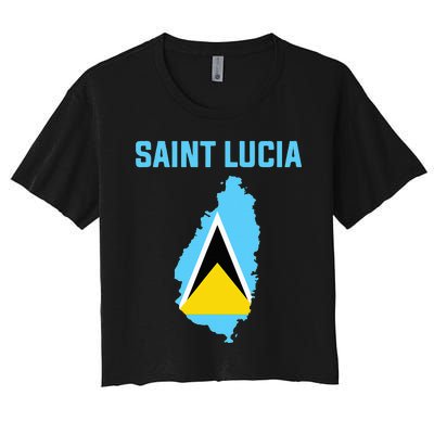 Saint Lucian Flag Inside Map Of Saint Lucia Women's Crop Top Tee