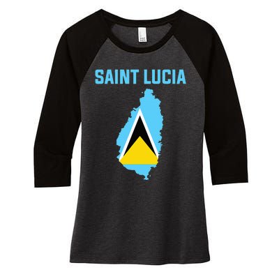 Saint Lucian Flag Inside Map Of Saint Lucia Women's Tri-Blend 3/4-Sleeve Raglan Shirt