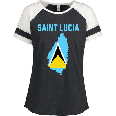 Saint Lucian Flag Inside Map Of Saint Lucia Enza Ladies Jersey Colorblock Tee