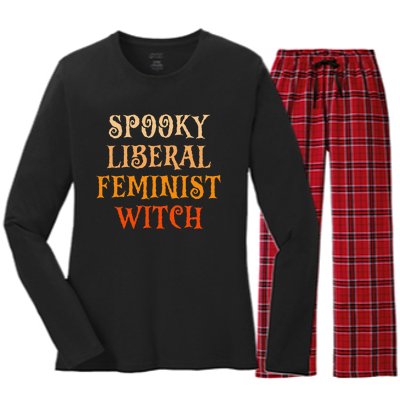 Spooky Liberal Feminist Witch Spooky Librarian Halloween Women's Long Sleeve Flannel Pajama Set 