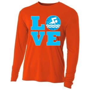 Swim Love Funny Gift For Swimmers And Swimming Coaches Cute Gift Cooling Performance Long Sleeve Crew