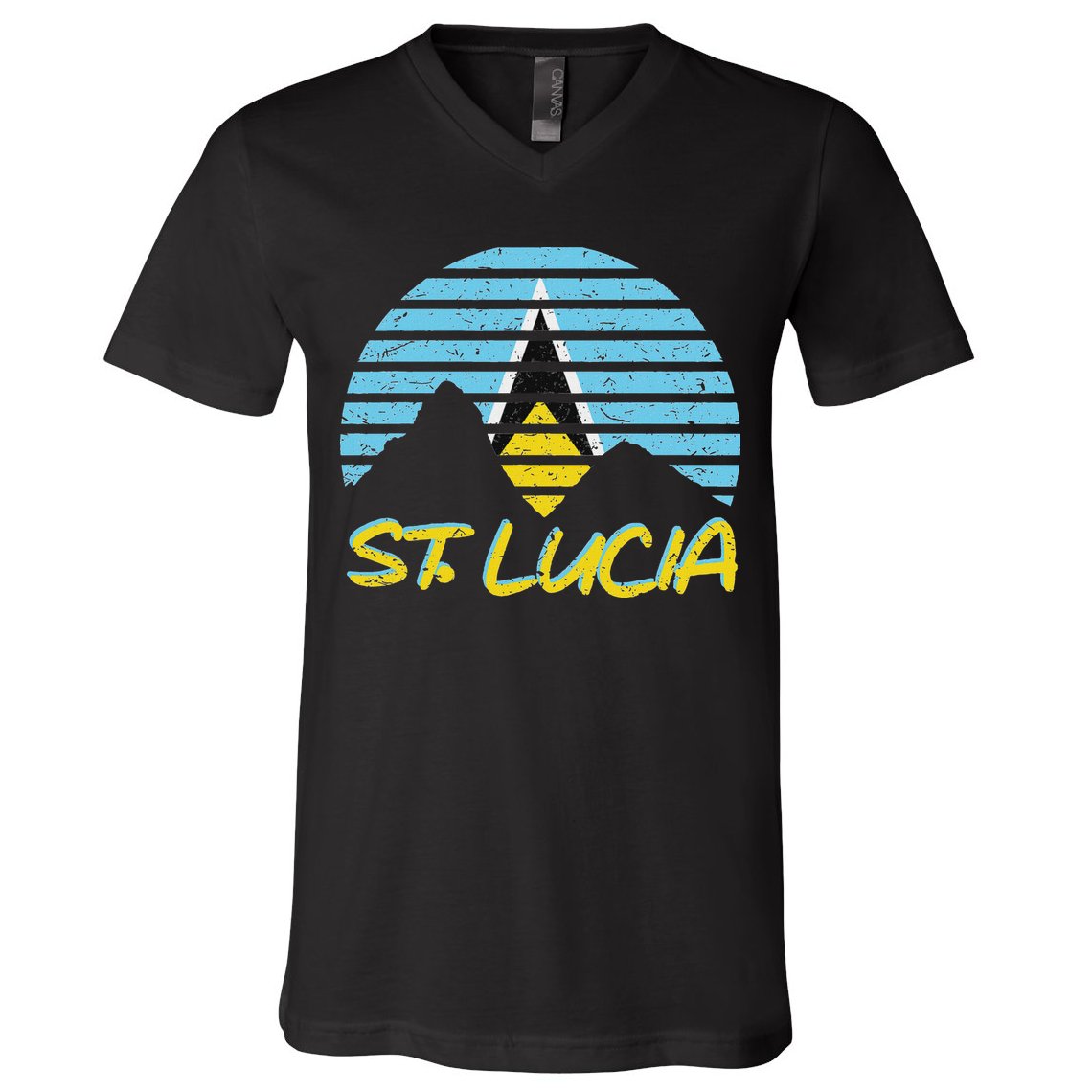 St. Lucia Flag Sunset Pitons Patriotic Vintage Souvenir Gift V-Neck T-Shirt