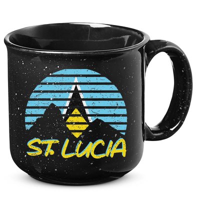 St. Lucia Flag Sunset Pitons Patriotic Vintage Souvenir Gift 15oz Campfire Ceramic Mug