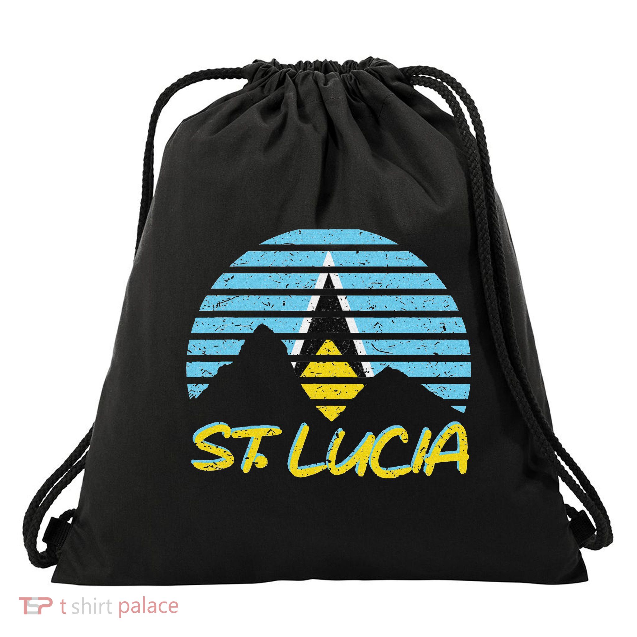 St. Lucia Flag Sunset Pitons Patriotic Vintage Souvenir Gift Drawstring Bag