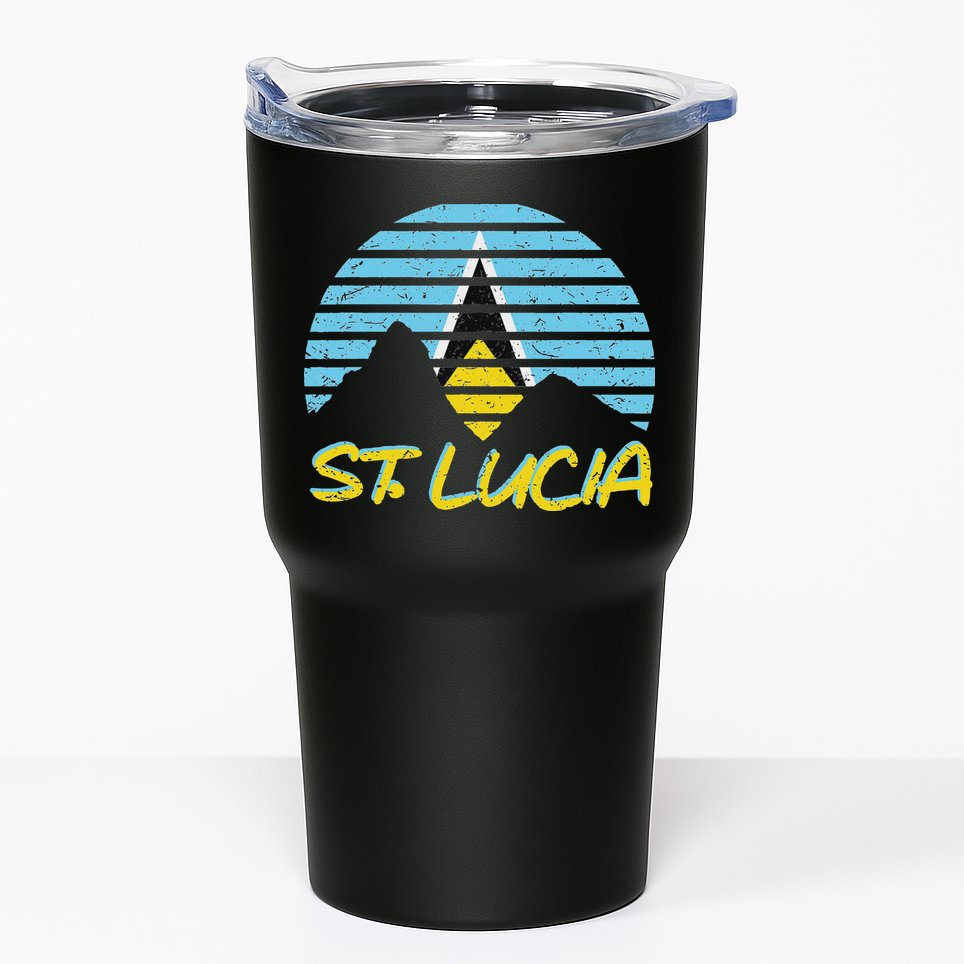 St. Lucia Flag Sunset Pitons Patriotic Vintage Souvenir Gift Tumbler