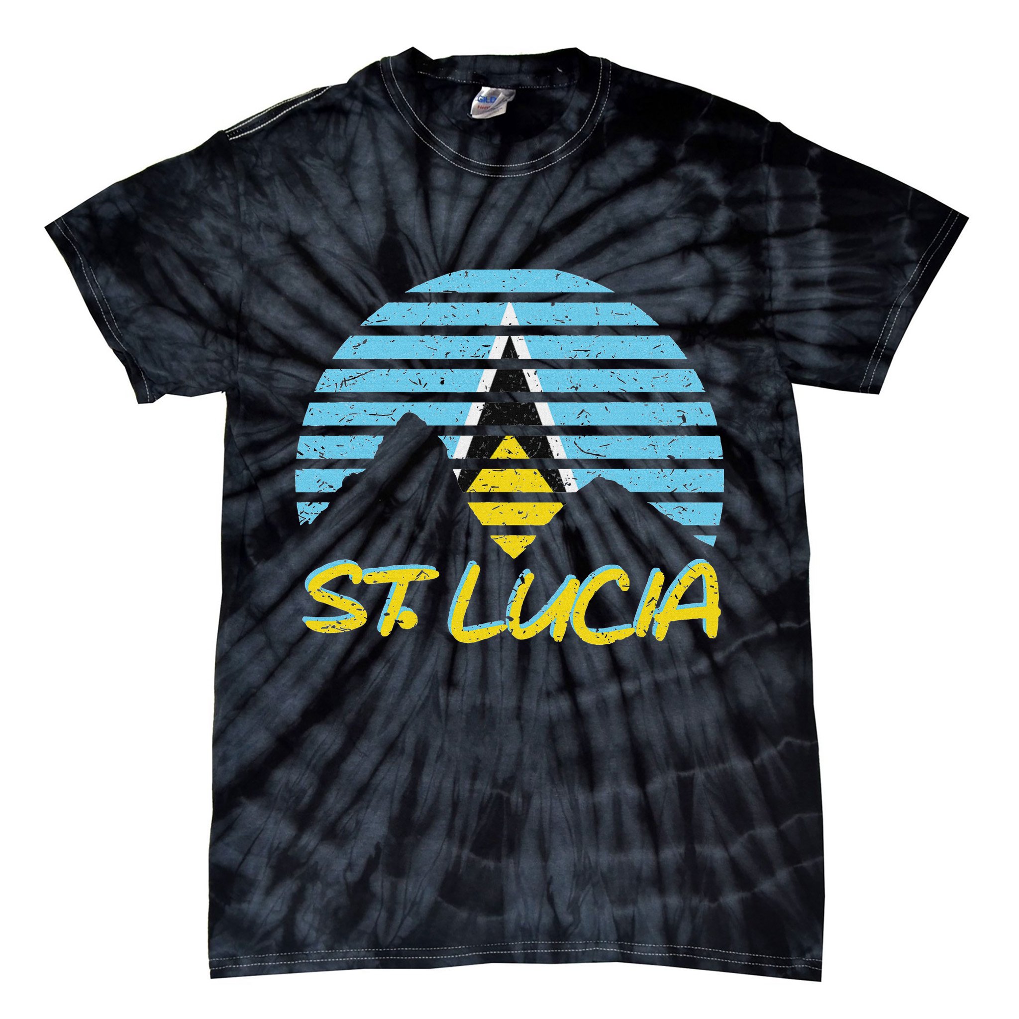 St. Lucia Flag Sunset Pitons Patriotic Vintage Souvenir Gift Tie-Dye T-Shirt