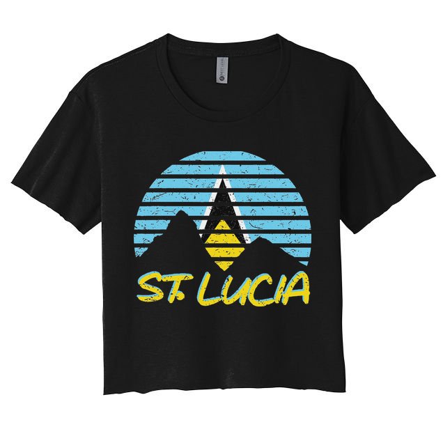 St. Lucia Flag Sunset Pitons Patriotic Vintage Souvenir Gift Crop Top