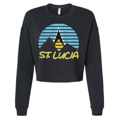 St. Lucia Flag Sunset Pitons Patriotic Vintage Souvenir Gift Cropped Pullover Crew