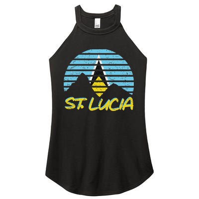St. Lucia Flag Sunset Pitons Patriotic Vintage Souvenir Gift Women's Perfect Tri Rocker Tank