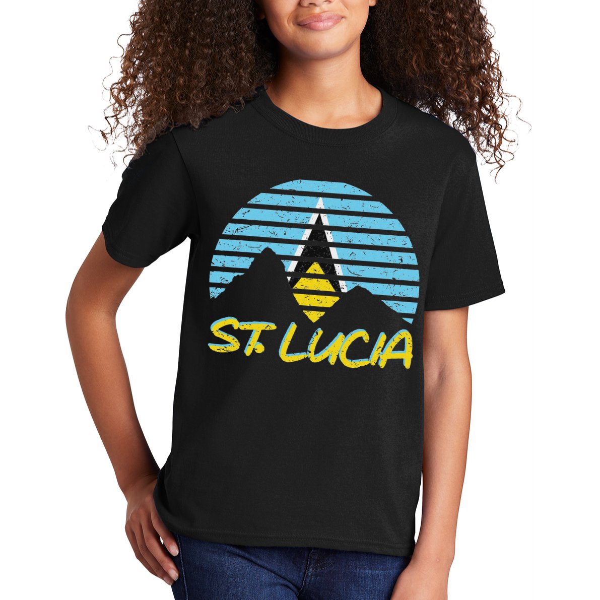 St. Lucia Flag Sunset Pitons Patriotic Vintage Souvenir Gift Kids T-Shirt