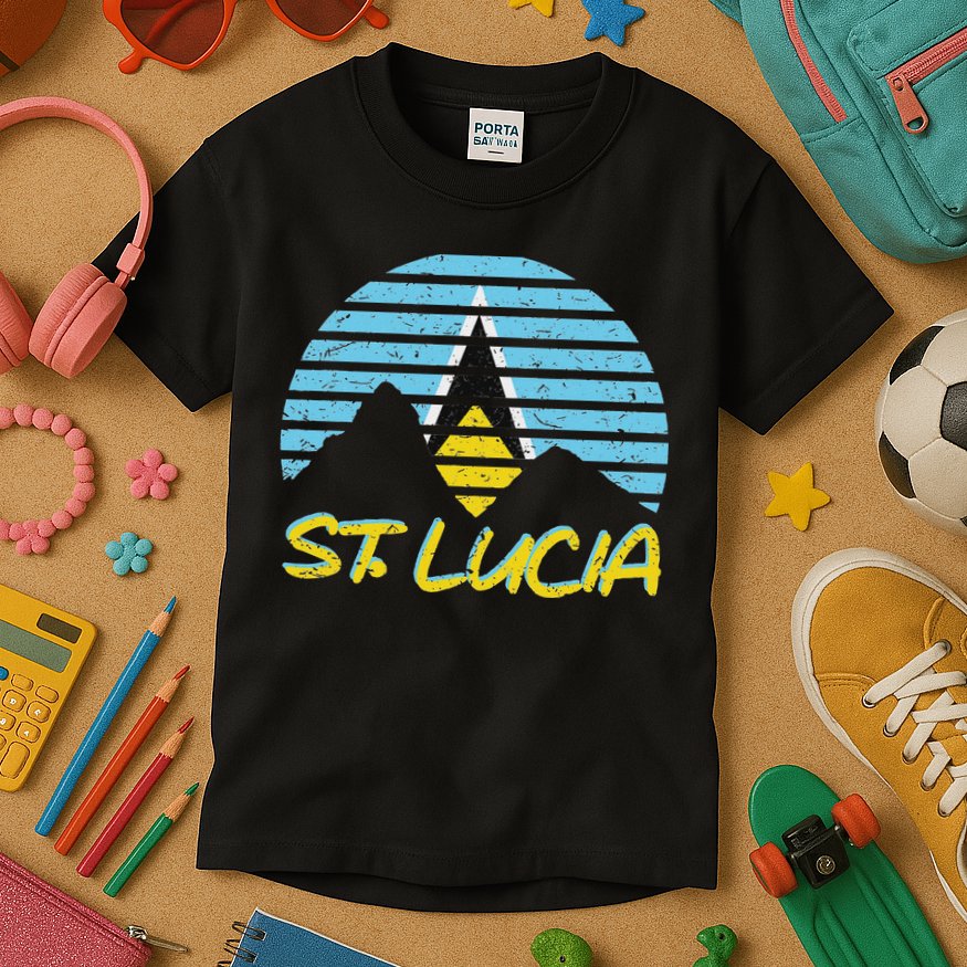 St. Lucia Flag Sunset Pitons Patriotic Vintage Souvenir Gift Kids T-Shirt