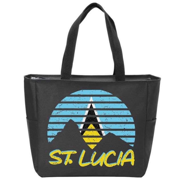St. Lucia Flag Sunset Pitons Patriotic Vintage Souvenir Gift Zip Tote Bag