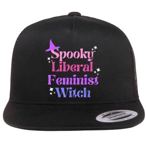 Spooky Liberal Feminist Witch Halloween Flat Bill Trucker Hat