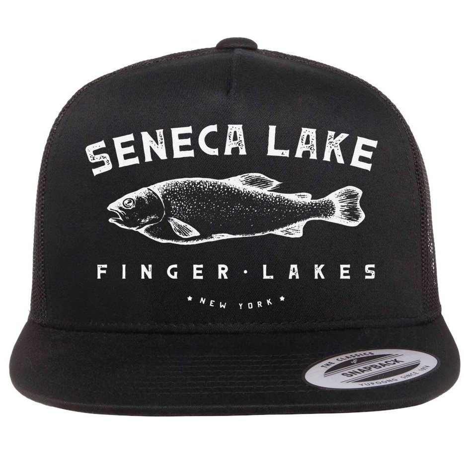 Seneca Lake Gift For Trout Fishing And Finger Lakes Camping Flat Bill Trucker Hat