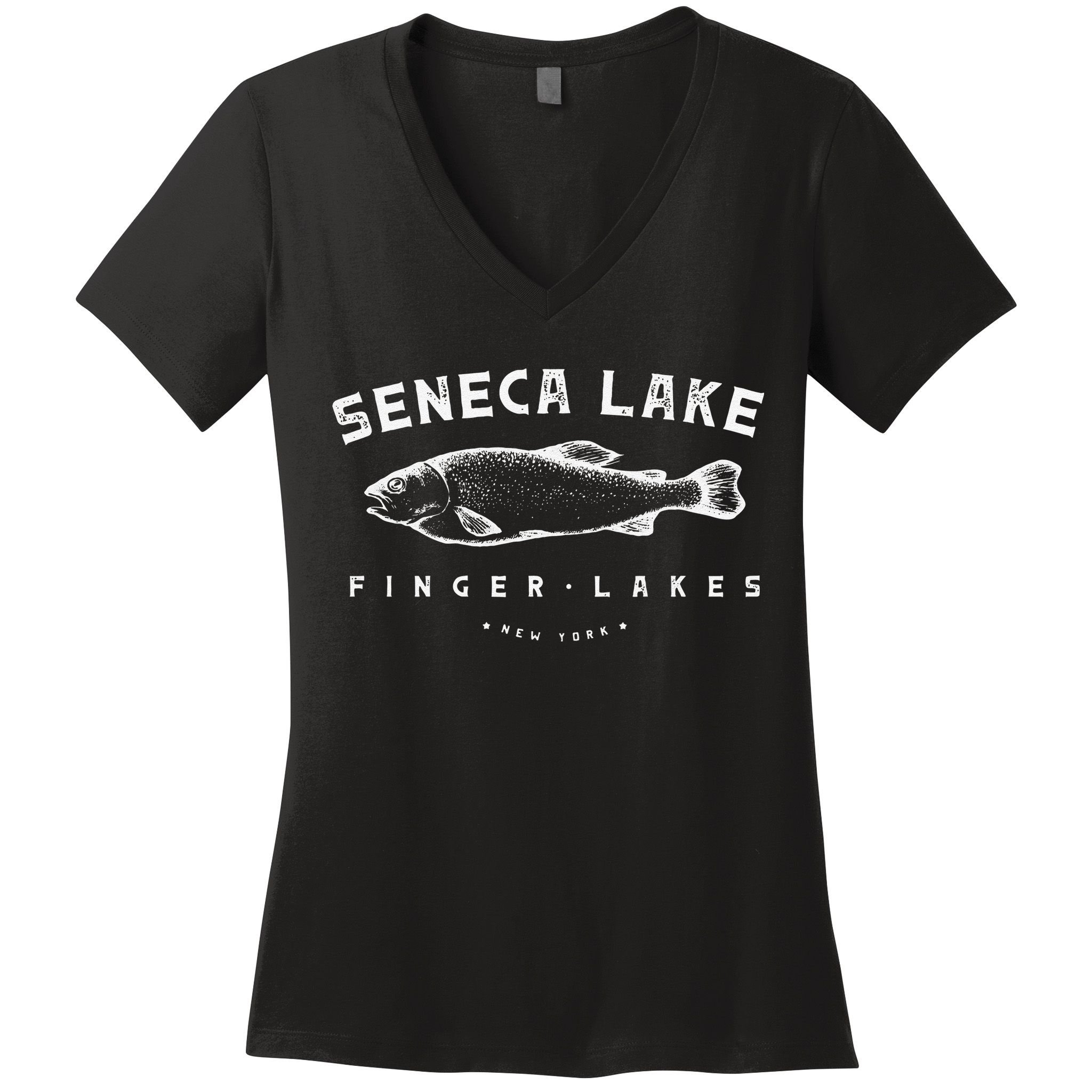 Seneca Lake Gift For Trout Fishing And Finger Lakes Camping Women's V-Neck T-Shirt
