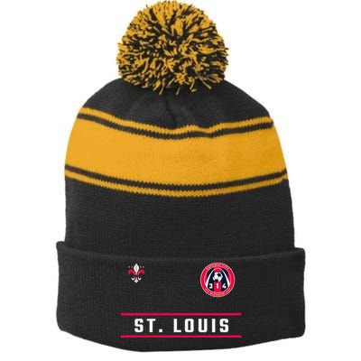 St Louis Gateway Arch Skyline 314 Fleur De Lis Badge Banner Stripe Pom Pom Beanie