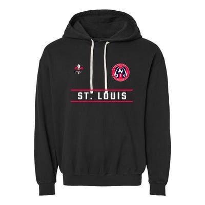 St Louis Gateway Arch Skyline 314 Fleur De Lis Badge Banner Garment-Dyed Fleece Hoodie