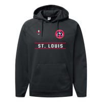 St Louis Gateway Arch Skyline 314 Fleur De Lis Badge Banner Performance Fleece Hoodie