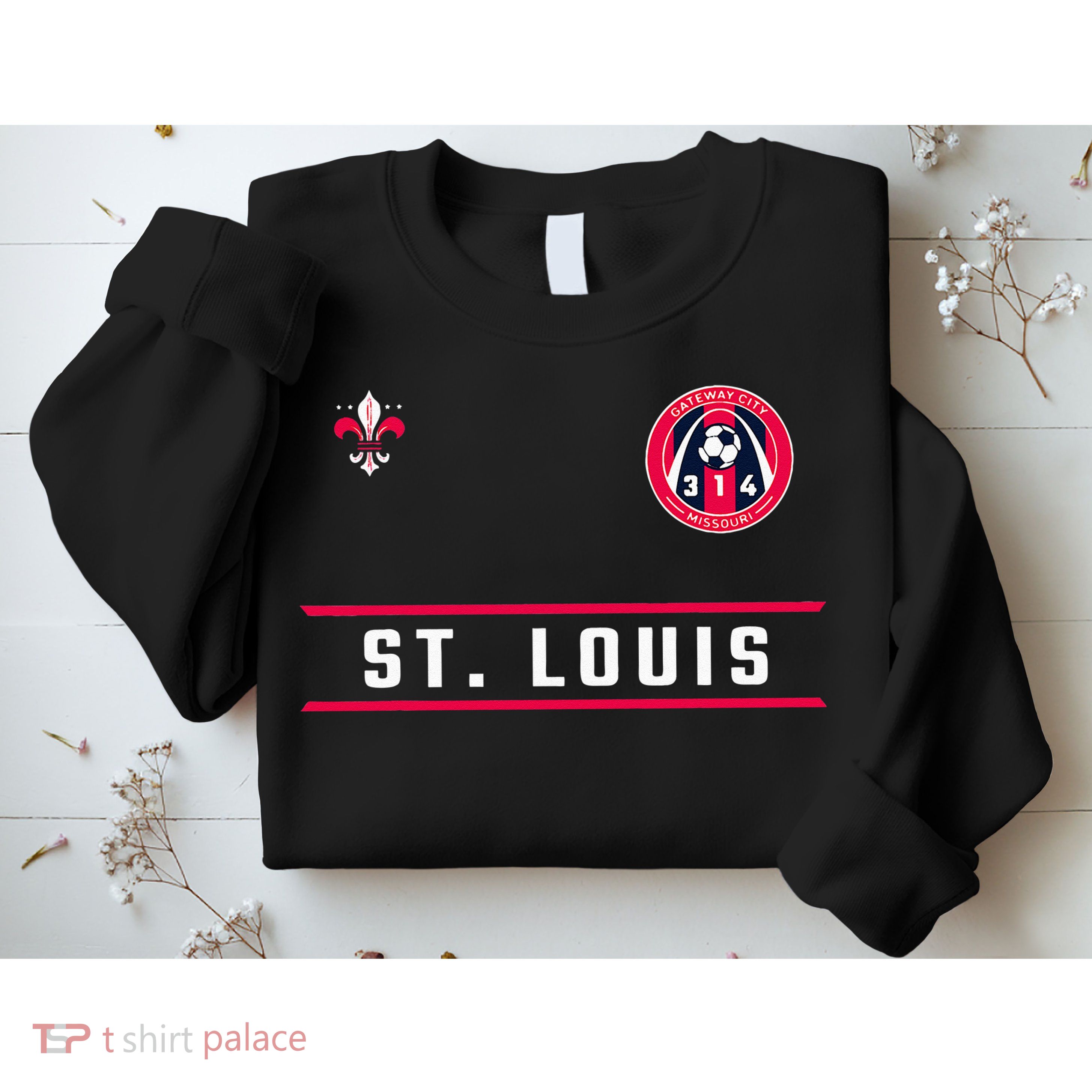 St Louis Gateway Arch Skyline 314 Fleur De Lis Badge Banner Sweatshirt