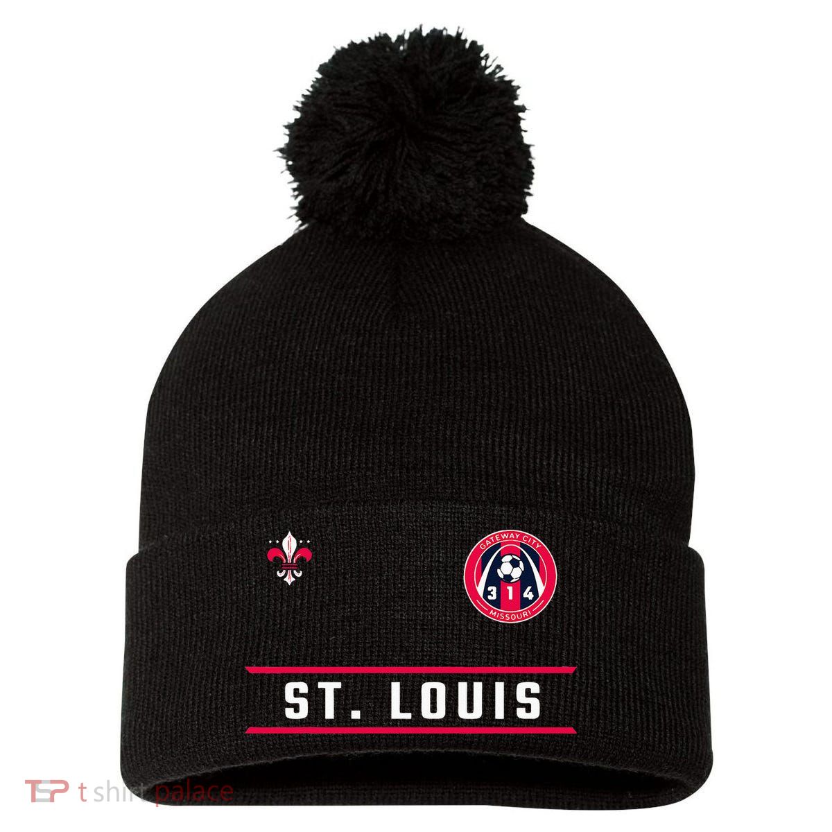 St Louis Gateway Arch Skyline 314 Fleur De Lis Badge Banner Pom Pom 12in Knit Beanie