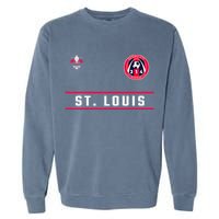 St Louis Gateway Arch Skyline 314 Fleur De Lis Badge Banner Garment-Dyed Sweatshirt