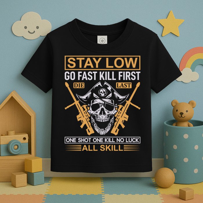 Stay Low Go Fast Kill First Die Last One Shot One Kill No Luck All Skill Toddler T-Shirt