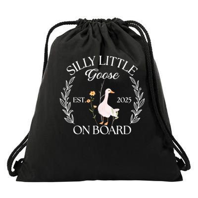 Silly Little Goose On Board EST 2025 Pregnancy Announcement Drawstring Bag