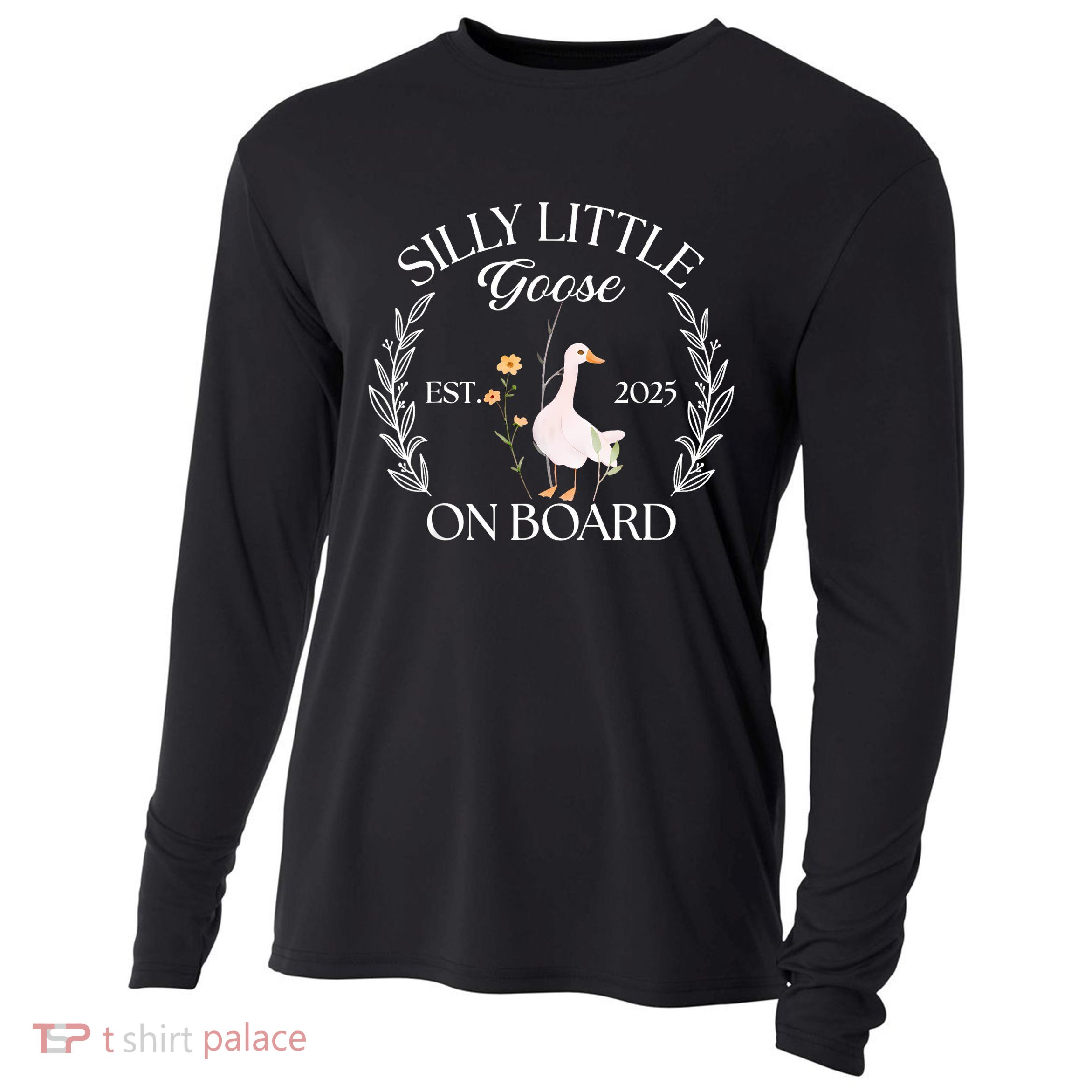 Silly Little Goose On Board EST 2025 Pregnancy Announcement Cooling Performance Long Sleeve Crew