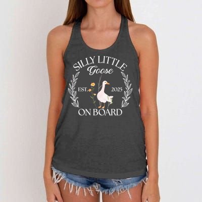 Silly Little Goose On Board EST 2025 Pregnancy Announcement Women's Knotted Racerback Tank