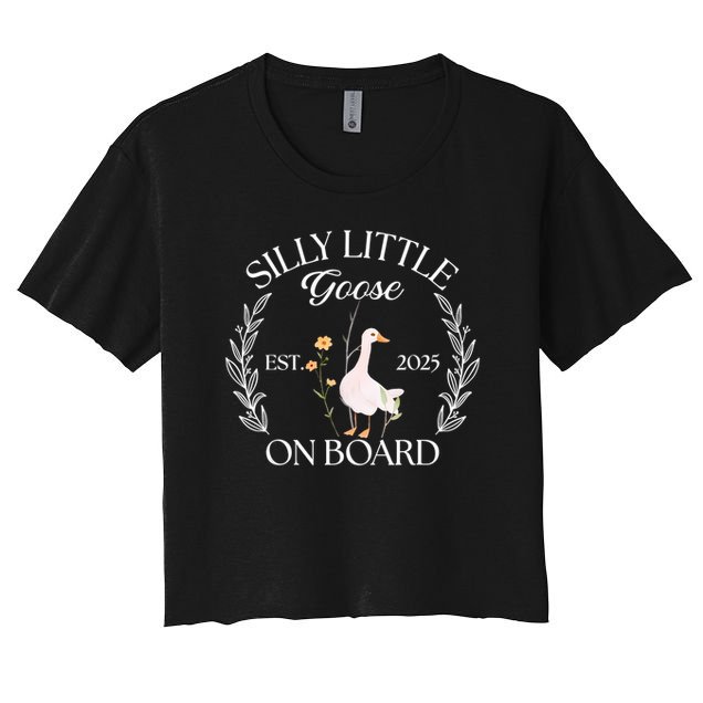 Silly Little Goose On Board EST 2025 Pregnancy Announcement Crop Top